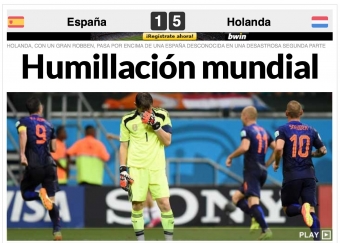 De spanska medierna återger dråpslaget mot Holland. 