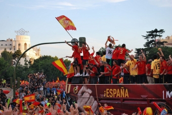 Spanska landslagets hemkomst hade denna gång inget att göra med de tre tidigare mästerskapen. Foto: cabezadeturco