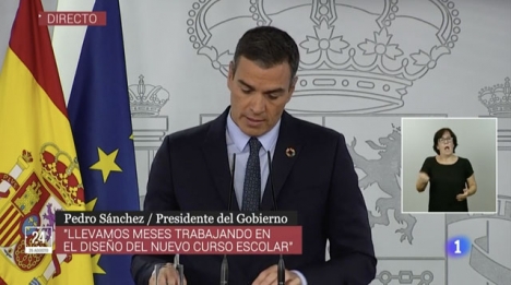 Pedro Sánchez betonar att situationen i Spanien är bekymmersam, men långt ifrån så allvarlig som i mars och april. Foto: RTVE