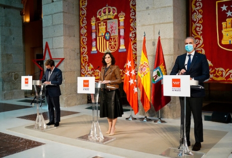 Den gemensamma presskonferensen hölls efter ett nytt spänt möte mellan regionalstyret och det statliga hälsovårdsdepartementet. Foto: Comunidad de Madrid