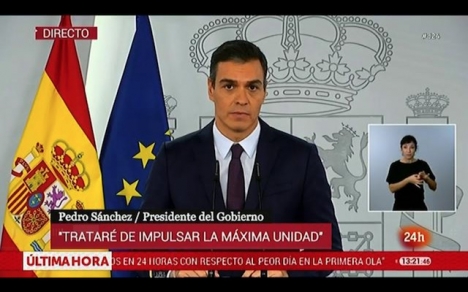 Pedro Sánchez höll ett tv-tal 23 oktober, där han uppmanade befolkningen till nya uppoffringar för att åter pressa ned smittkurvan. Foto: RTVE