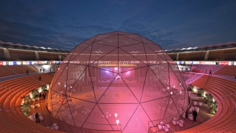 Tjurfäktningsarenan i Puerto Banús kommer att förses med en enorm kupol, för att från och med i 2021 kunna erbjuda evenemang året om. Foto: Marbella Arena