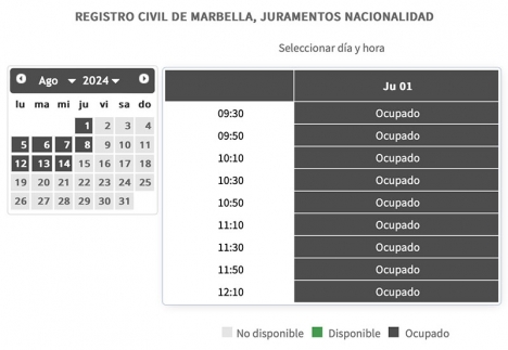 Inte en ledig tid hos Registro Civil i Marbella så långt ögat når.