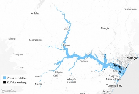 Enligt nya beräkningar ligger 7,9 procent av Spaniens fastighetsbestånd i riskområden för översvämningar. Källa: elDiario.es