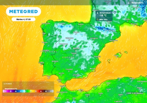 Vinterovädren avlöser varandra, även om det ännu är oklart i vilken utsträckning den nya fronten kommer att påverka Spanien. Karta: Meteored