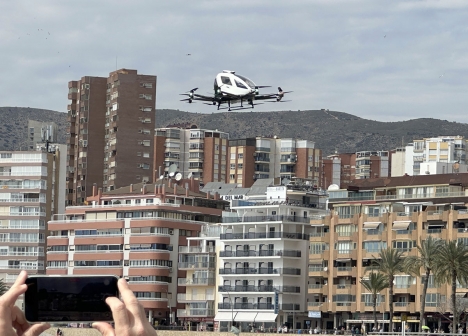 Den unika testflygningen med drönartaxi var den första i sitt slag i Europa. Foto: @ENAIRE/X