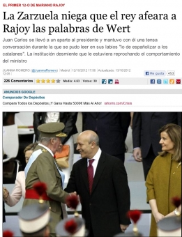 Spanska medier har uppmärksammat kungens påstådda avhyvling av utbildningsministern José Ignacio Wert, som exempelvis Público.